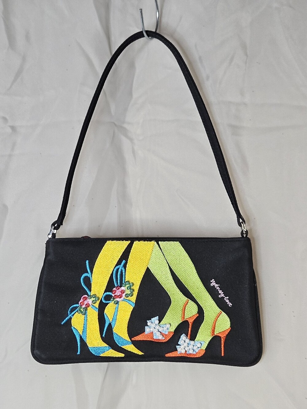 Sydney Love Black Satin Embroidered Beaded High Heels Y2k Baguette Fashion Purse